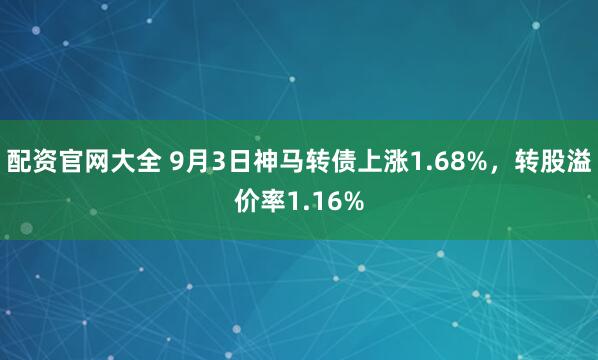 配资官网大全 9月3日神马转债上涨1.68%，转股溢价率1.16%